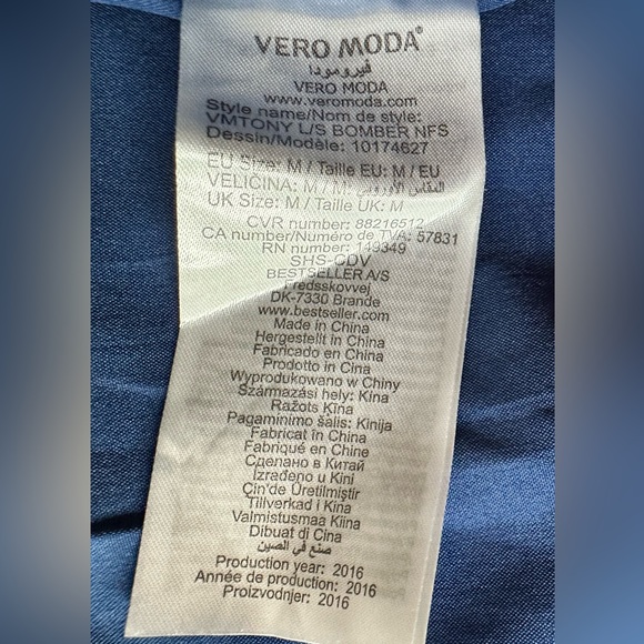 Vero Moda Bomber Jacket Deep Blue Soft Fabric Full Zipper Size M - Picture 12 of 14